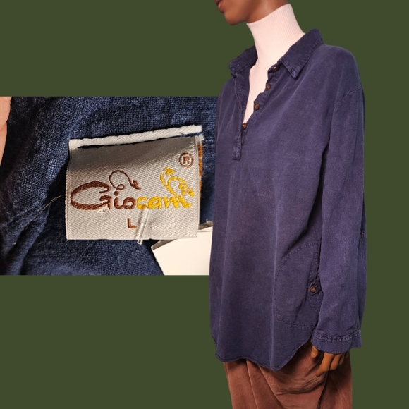 Amazing Quality Giocam long sleeve half buttoned shirt navy blue color - Picture 4 of 4